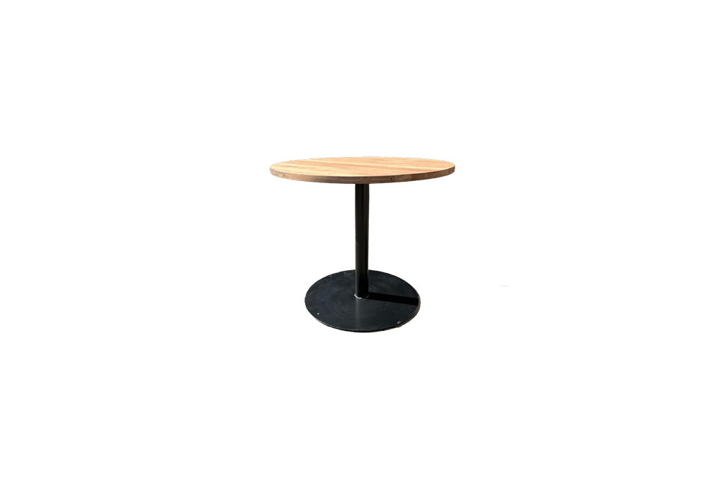 Runder Tisch mit Metallbein | Rustikale Eichenbraun-Waschung